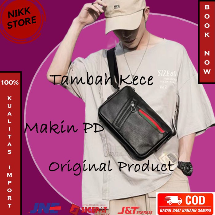 Tas Selempang Original Import Kulit Distro Mini Kecil Sling Bag Ori Tempat hp Santai Pantai AB304