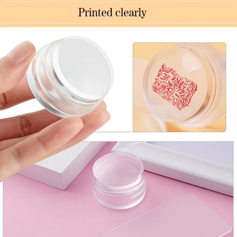 2pcs / Set Stempel Kuku Transparan Bahan Silikon Untuk Nail Art / Manicure