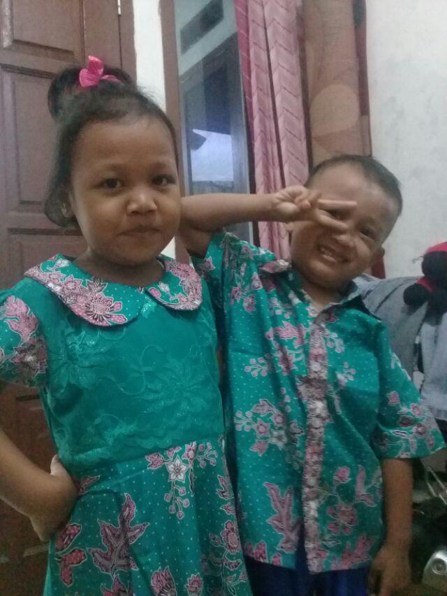 Sarimbit Couple Batik Anak Terusan Dress/hem Kemeja Melati Dasar Warna