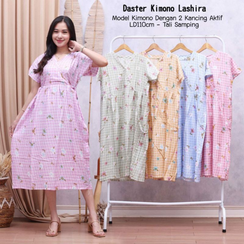 Daster Kimono 150.000 dapat 5 motif bahan rayon dada kancing 2 baris ld 100-110 tali samping.