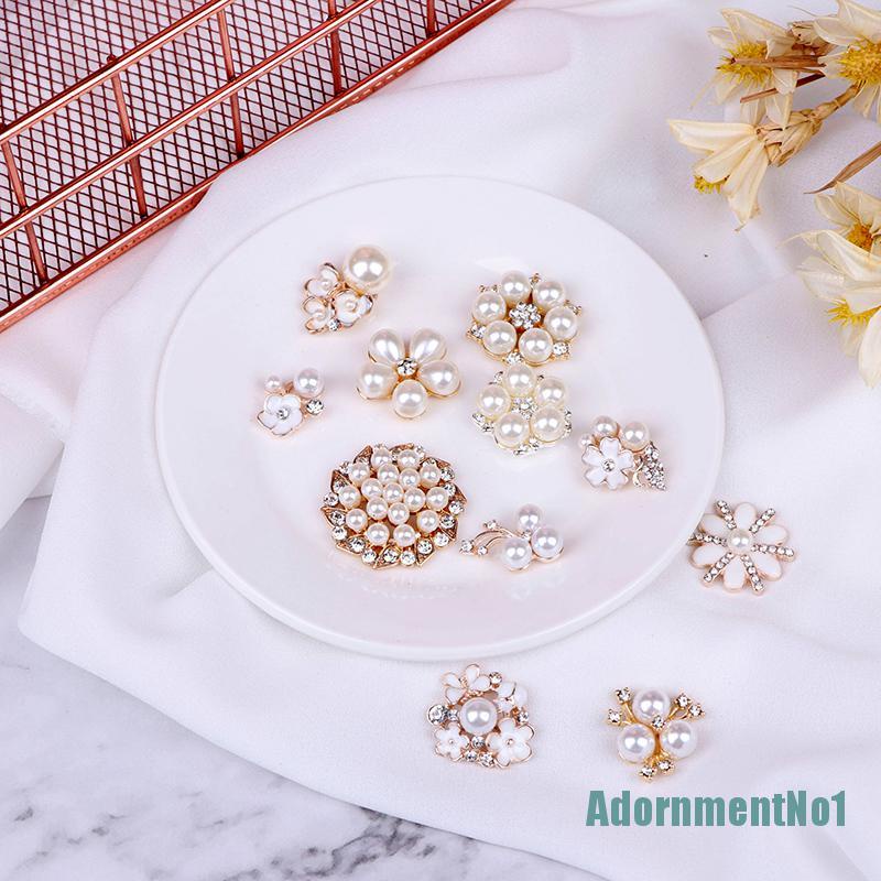 (AdornmentNo1) 10pcs Kancing Mutiara + Berlian Imitasi Untuk Dekorasi