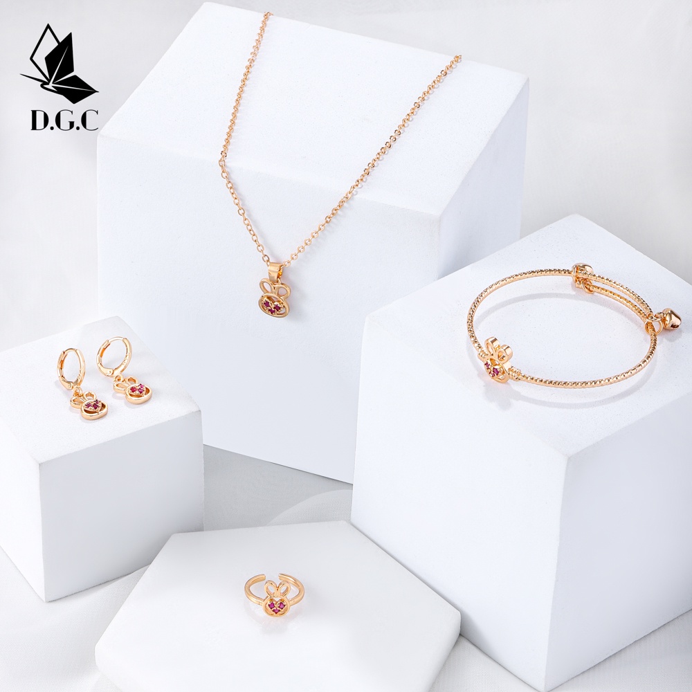 ♥✅COD✨Titanium Set Perhiasan Kalung Gelang Cincin Anting Korea Perhiasan Anak Satu Set D476