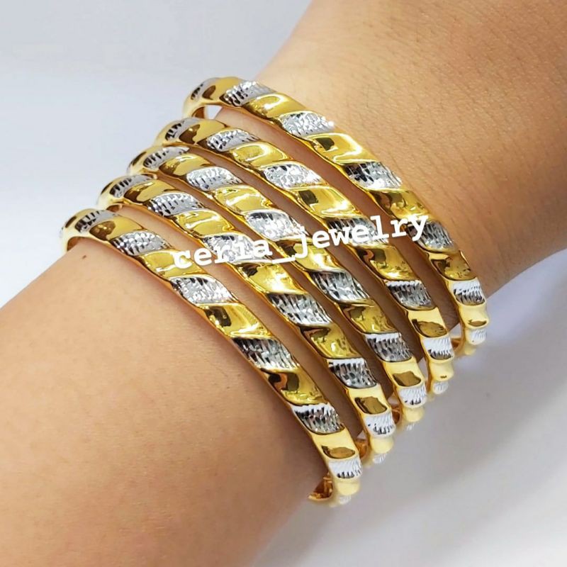 Gelang Bangle Perak Asli Silver 925 Lapis Emas Kuning Model Emas - Gelang Anti Karat