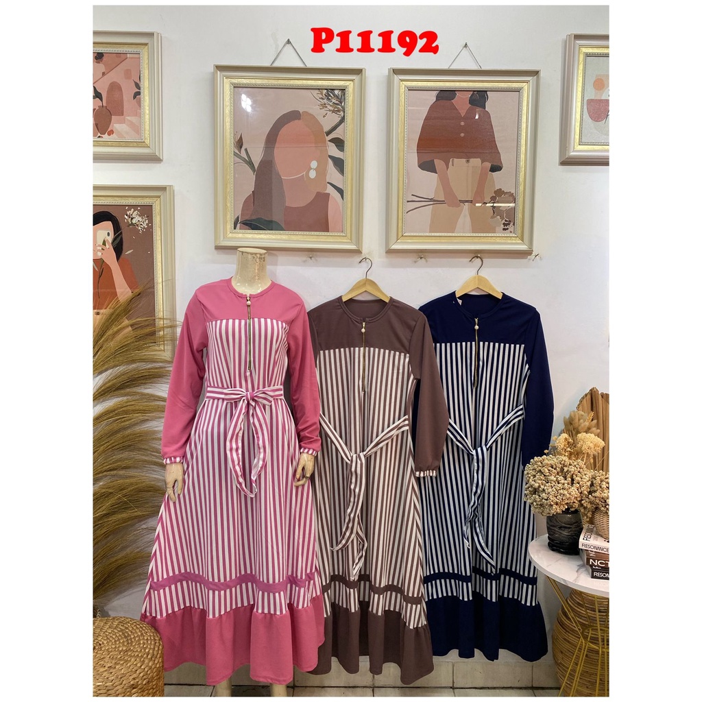 (COD) dress rempel - gamis rampel - gamis motif salur- gamis busui frenly- busui friendly - material