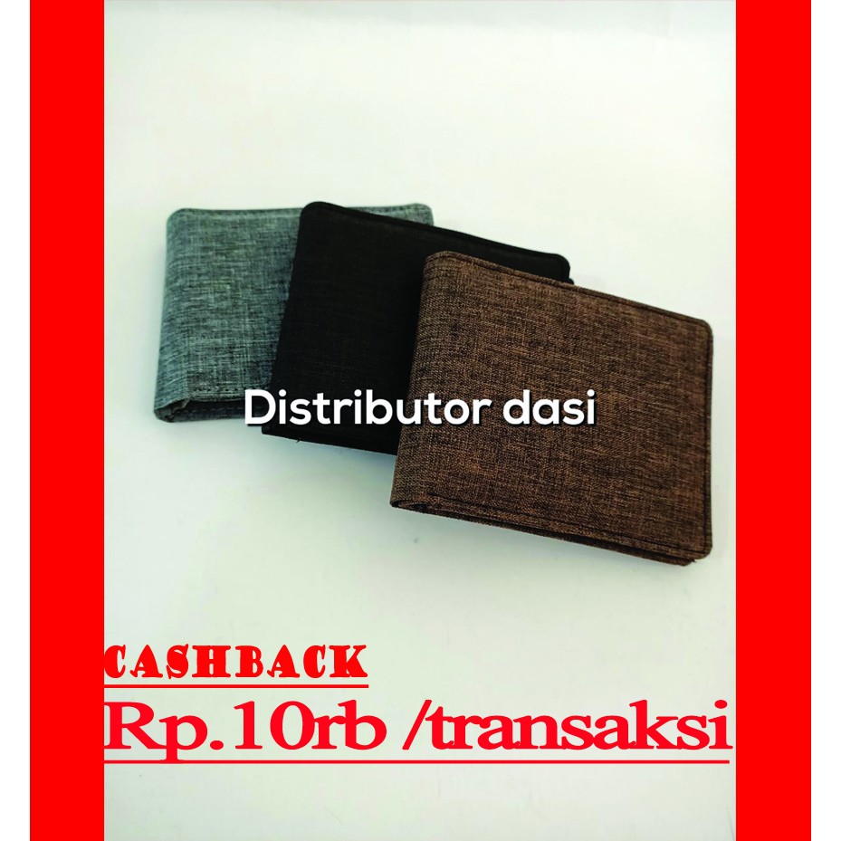 Dompet pria kanvas hitam coklat tua model lipat canvas ready stok plus free box