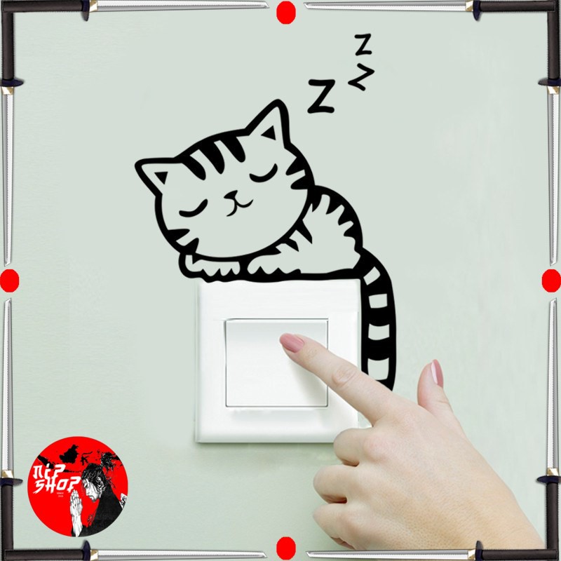 Sticker Wallpaper Dinding Sleeping Cat - Black