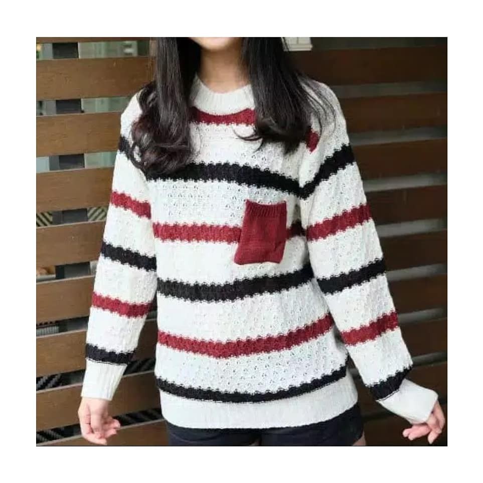 Sweater Rajut Nanas polet saku / nanas popcron / bezzy sweater colour/SWEATER NANAS STRIPE RAJUT/SWEATER ZIGGY