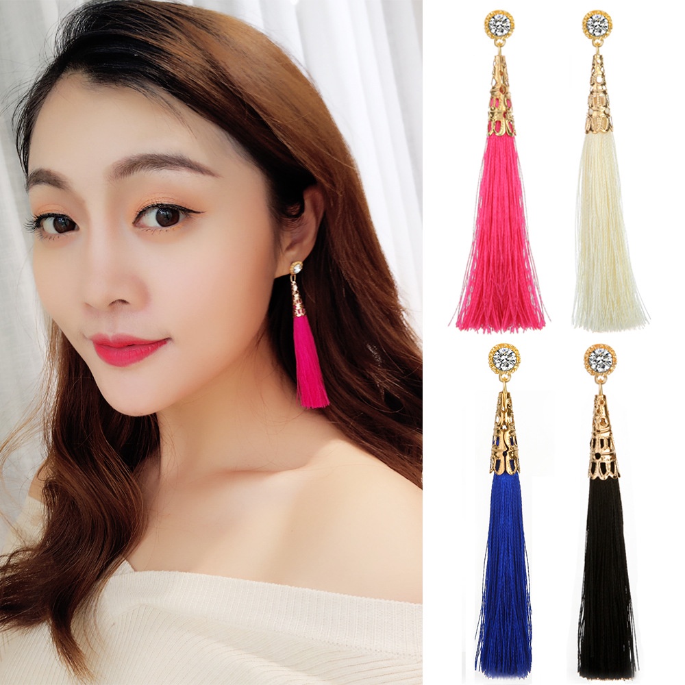 Panjang fringe anting-anting wanita bohemian buatan tangan anting-anting Korea gaya chic dan unik se