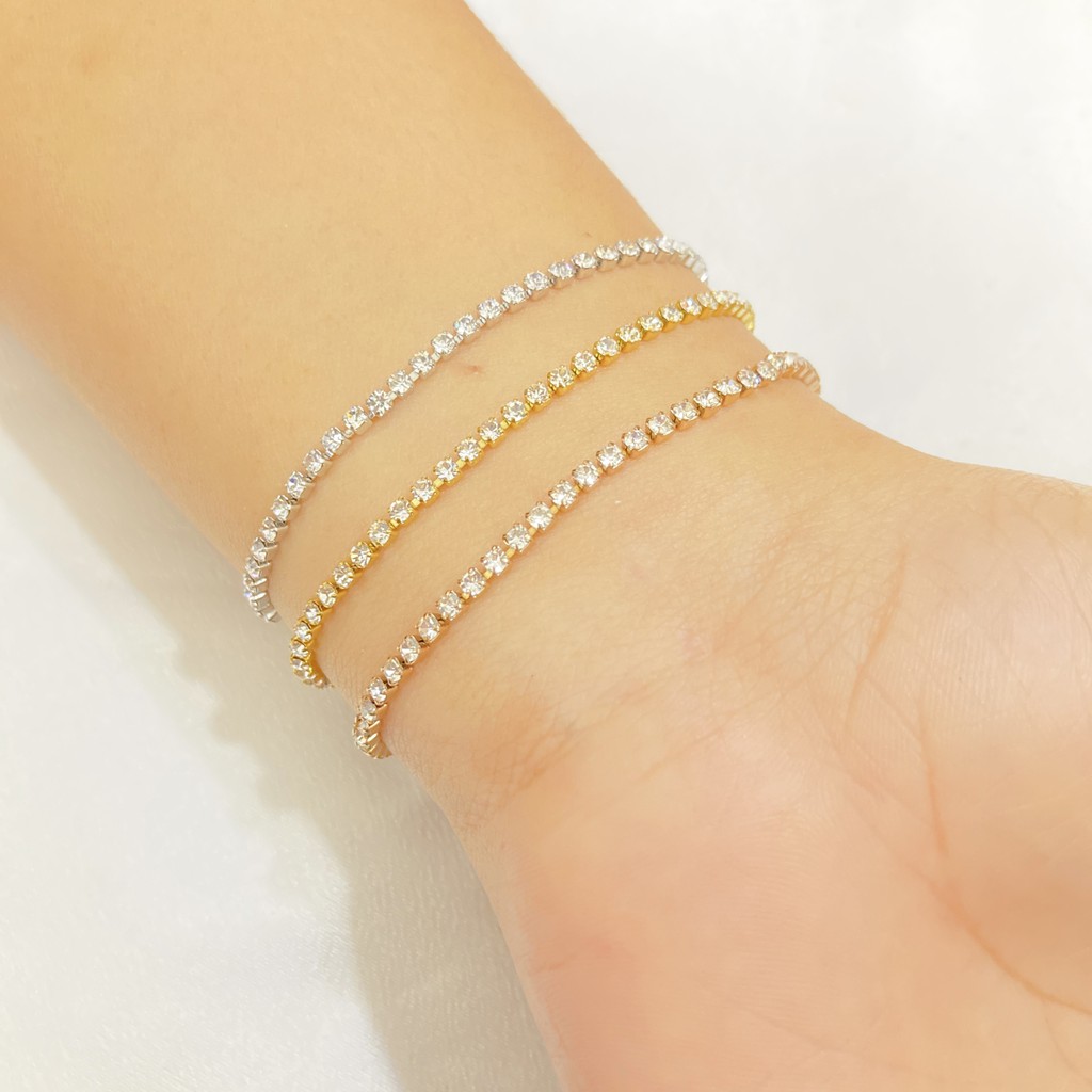 Gelang Serut Titanium Full Permata Simple Anti Karat Anti Alergi