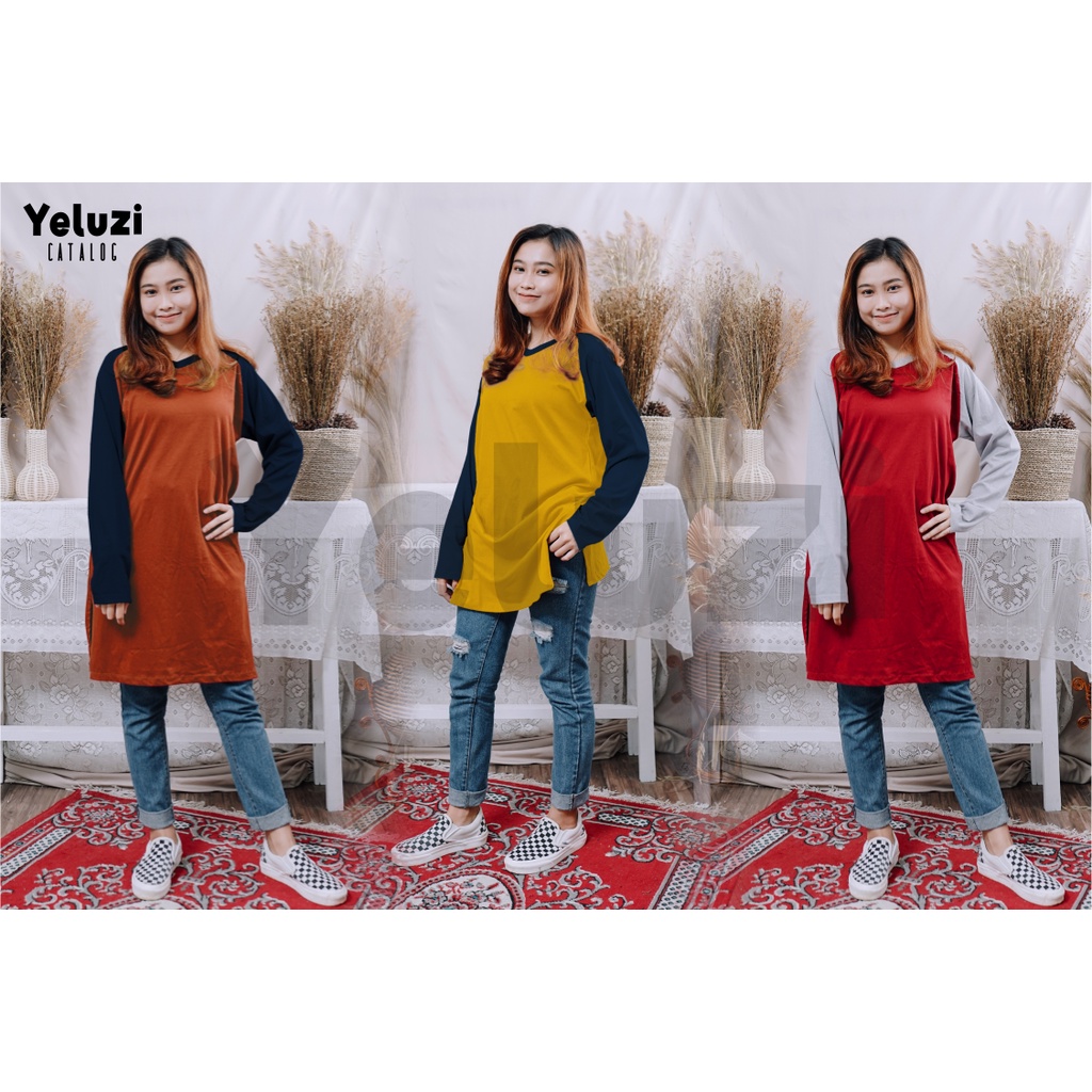 Tunik Atasan Wanita Raglan Kekinian Terbaru - Katun Combed 24s - Yeluzi