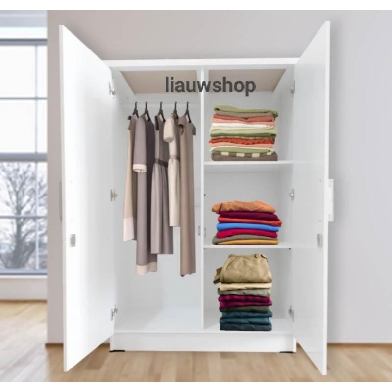 Lemari pakaian dua pintu Lemari kayu 2 pintu Lemari kaca gantungan kunci Lemari murah - Via Kargo