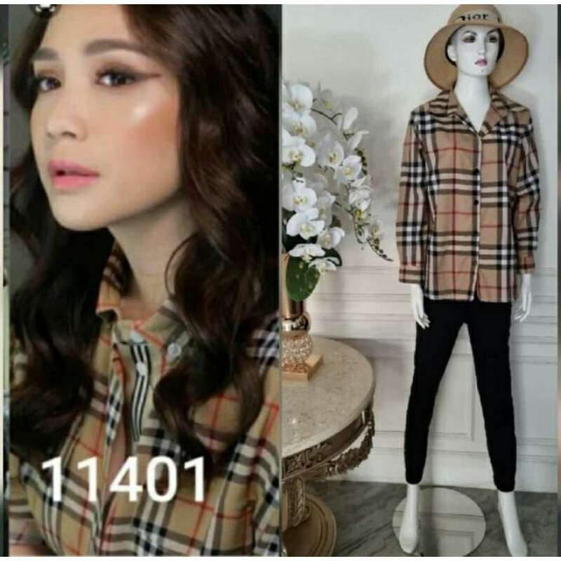 Kemeja Motif Kotak Nagita Burberry premium import