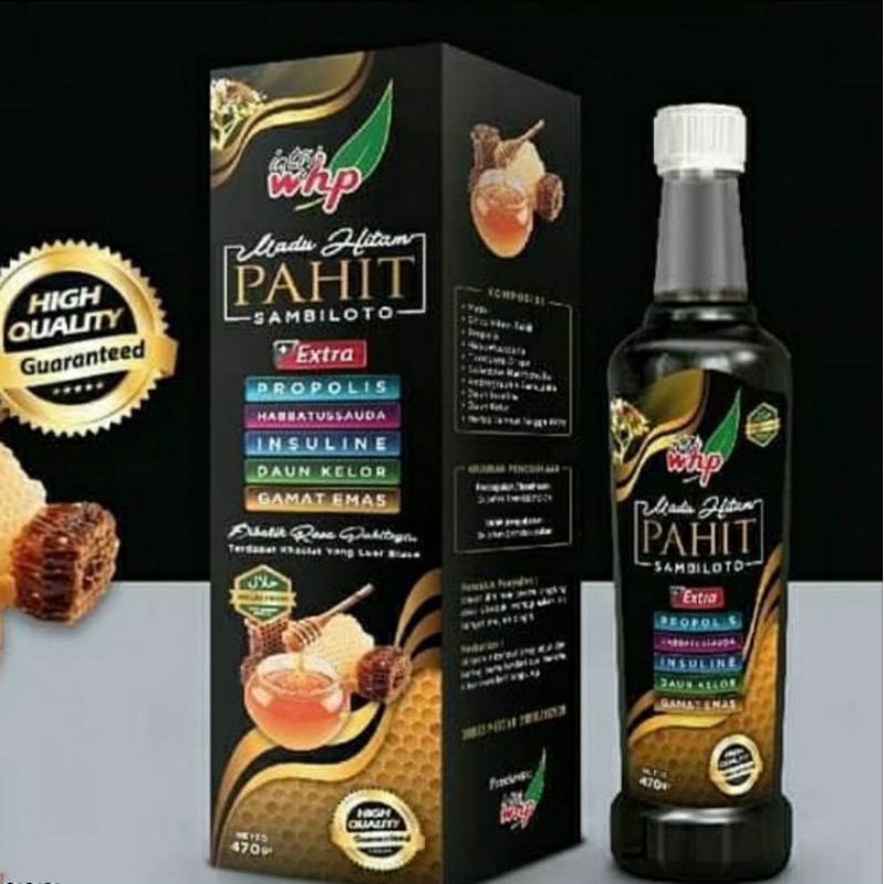 Madu Hitam Pahit Sambiloto intaj WHP extrak propolis, Habatusauda. insulin. daun kelor. Gamat Emas