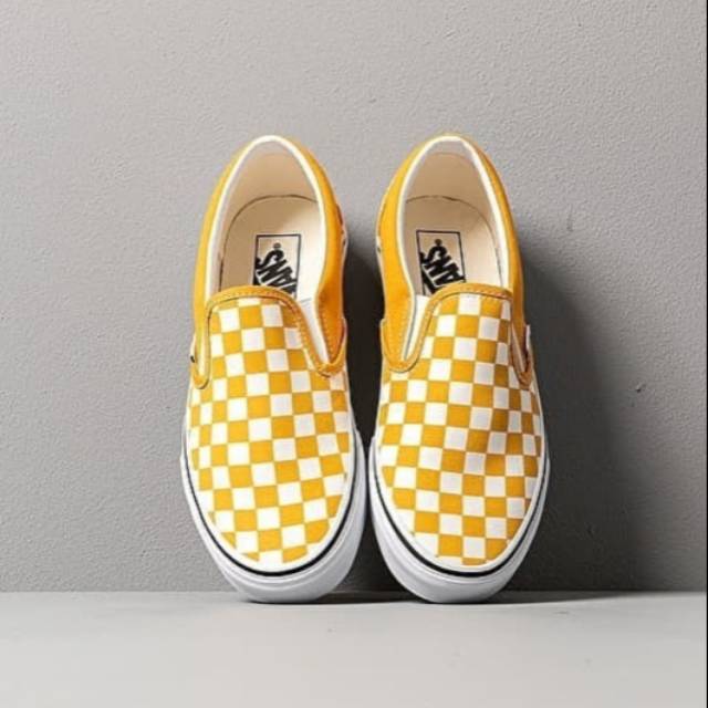 vans slip on checkerboard yellow