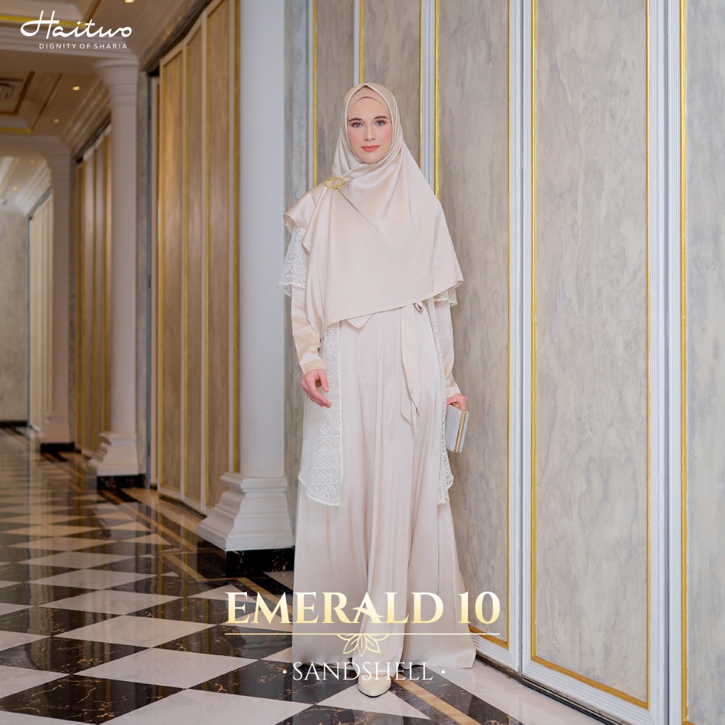 Haitwo Gamis EMERALD 10 Bahan Satin mix Brookat Dress Kondangan Elegant Fashion by Haitwo