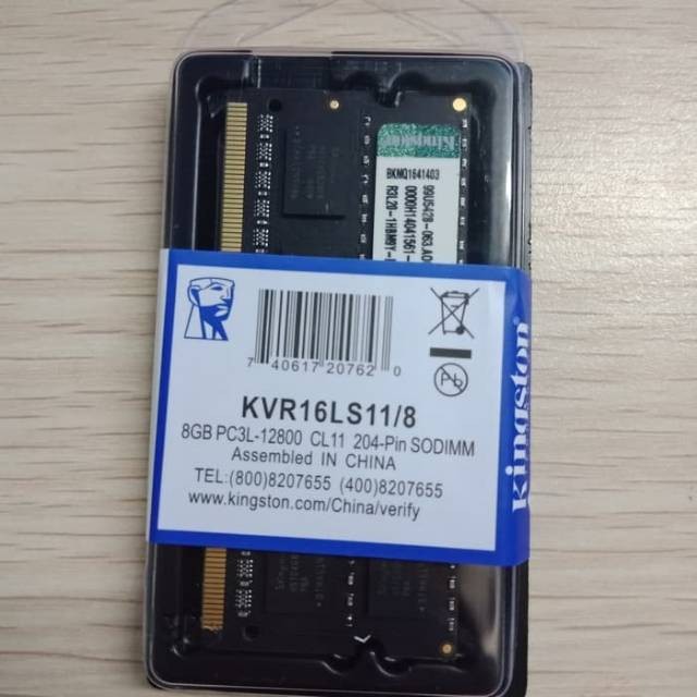 MEMORY KINGSTON SODIMM DDR3 8GB PC3L-12800 CL11 ( KVR16LS11/8 )