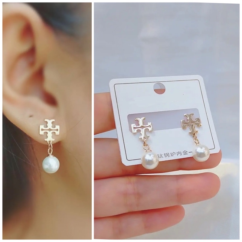 Anting titanium TB gantung mutiara