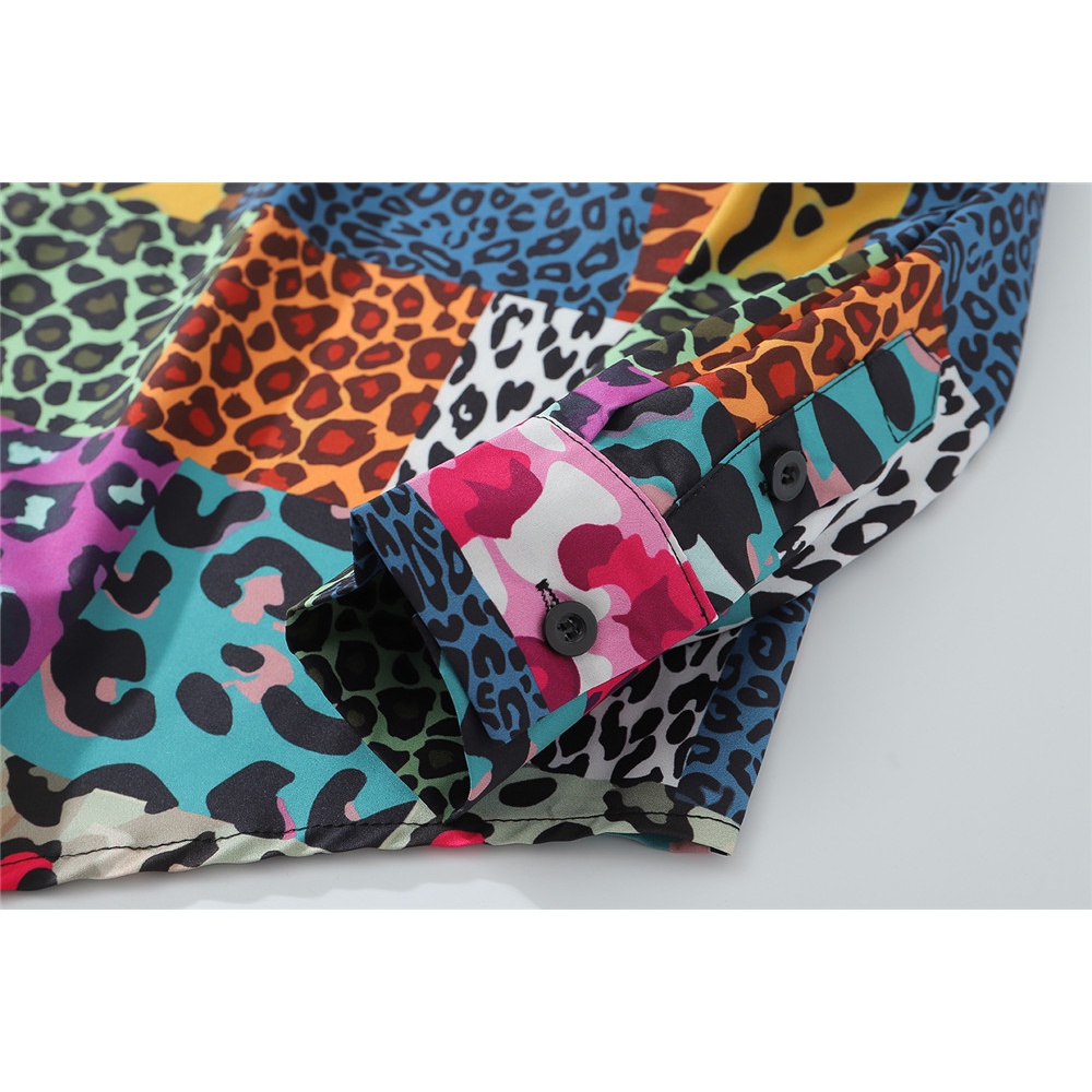 Dark Icon Leopard Overszied Kemeja Pria Motif Bunga Lengan Panjang Wanita Unisex