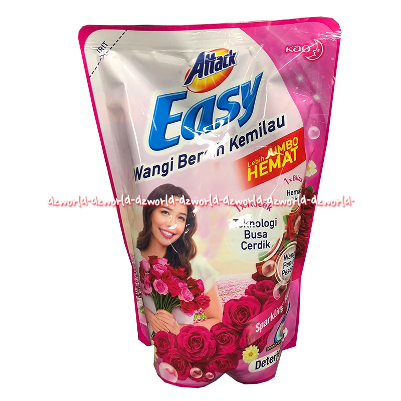 Attack Easy Wangi Bersih 750ml Detergen Cair Sparkling Rose Orange Jeruk Refill 1x Kucek Sabun Cuci Atack