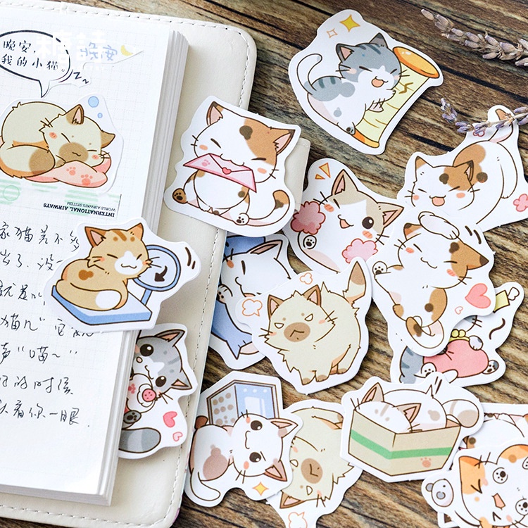 

2 pcs stiker kartun kucing cat sticker for journaling scrapbook / stiker kucing lucu cute sticker