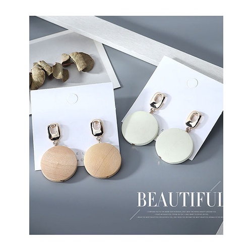 LRC Anting Tusuk  Fashion Round Wood Geometric Alloy Stud Earrings Y63795