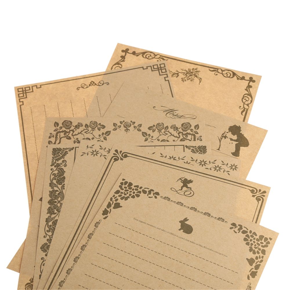 8pcs / Set Kertas Surat Desain Retro Vintage Multi Warna Untuk Stationery Sekolah / Kantor