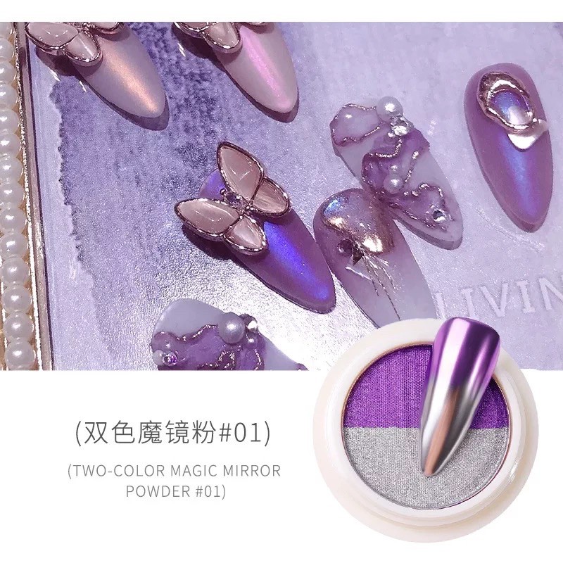 NAIL POWDER CHROME MIX 2 COLORS / bubuk chrome 2 warna compact chrome powder nail art hologram chrom