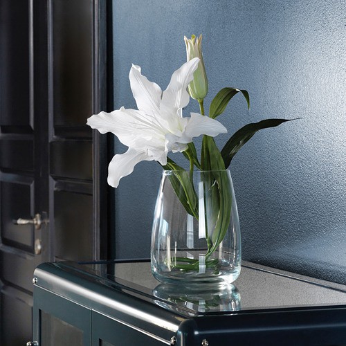 BRKN Vas bunga, flawer vase, kaca bening, 18 cm