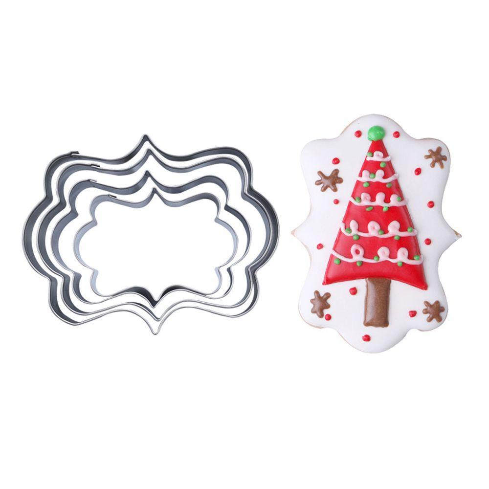 Solighter 3/4PCS Bingkai Cookies Cutter DIY Oval Stainless Steel Cetakan Kue Merry Christmas Cookie Mould