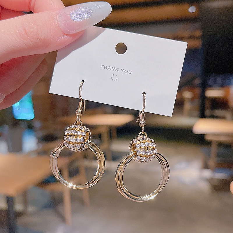 Anting Kait Gantung Bahan Sterling silver 925 Desain Lingkaran Hollow Hias Berlian Untuk Wanita