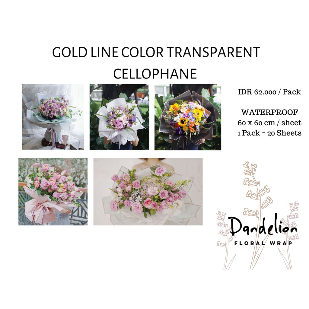 FLOWER WRAPPING GOLD LINE COLOR (ECER) TRANSPARENT CELLOPHANE KERTAS BUKET BUNGA HAND BOUQUET Image 2