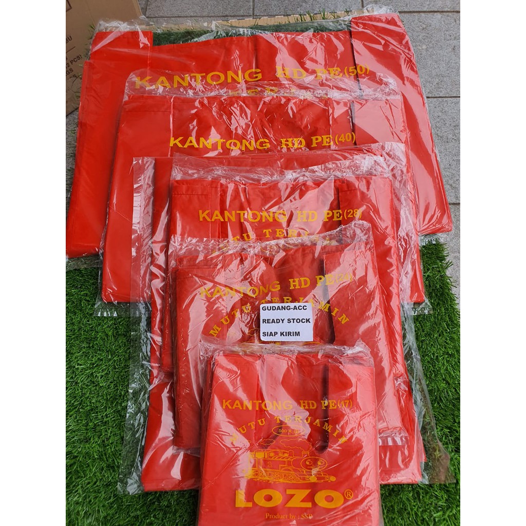 KANTONG Kresek Bahan Plastik Merek LOZO Loco Tebal Merah Ukuran 17 24 28 35 40 CM Merah