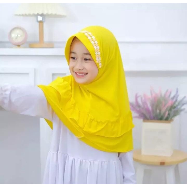 Jilbab Anak Perempuan Instan Lucu BELVA TK BUNGA REMPEL Allsize 3-6 Tahun