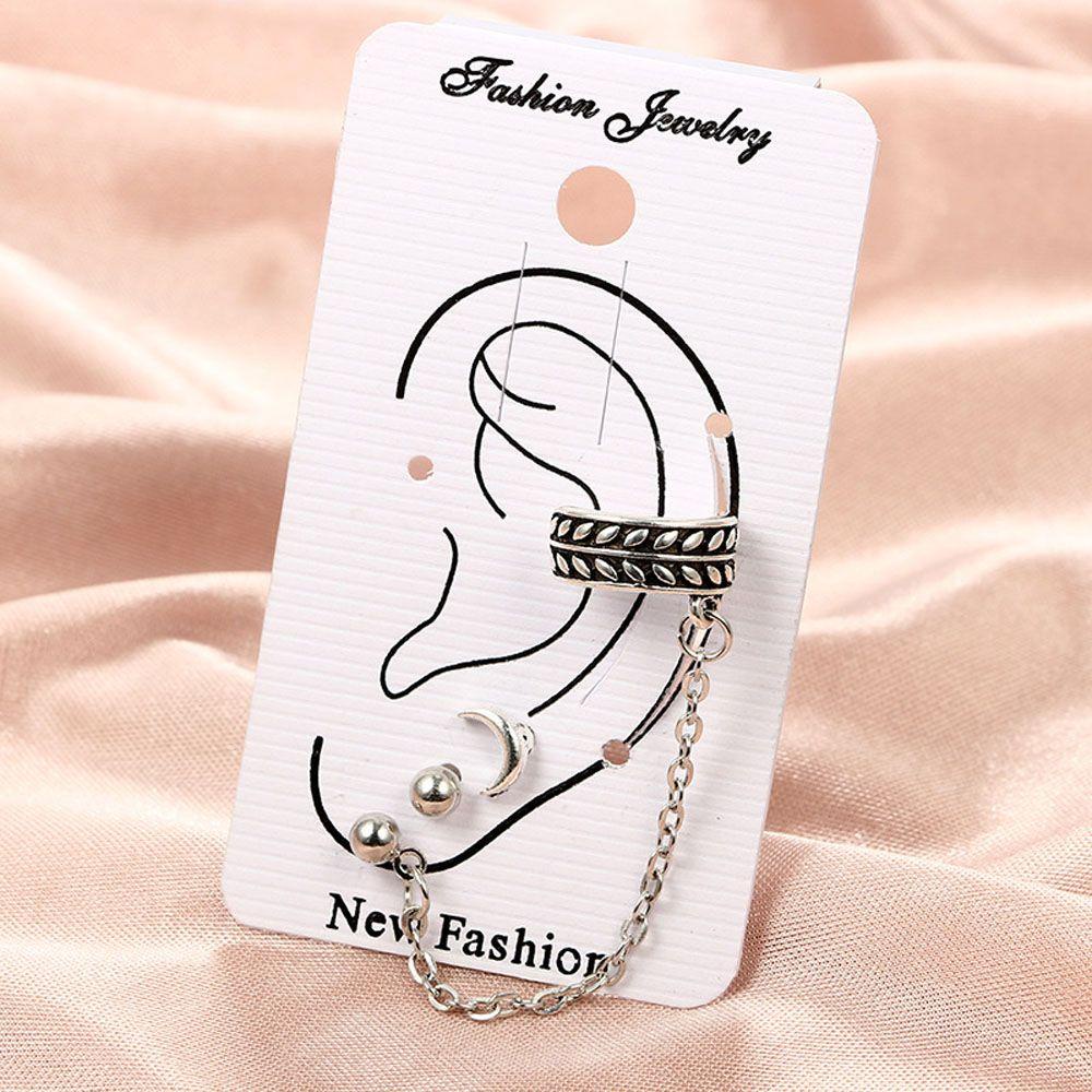 NEEDWAY Needway Anting Set Bulan Daun Sederhana Wanita Aksesoris Fashion Paduan Tindik Drop Telinga Klip