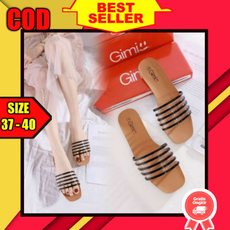 Sandal Sendal Slop Teplek Flat Wanita Cewek Korea korean Style Lebaran Murah KekinianTerbaru 2021 Kr