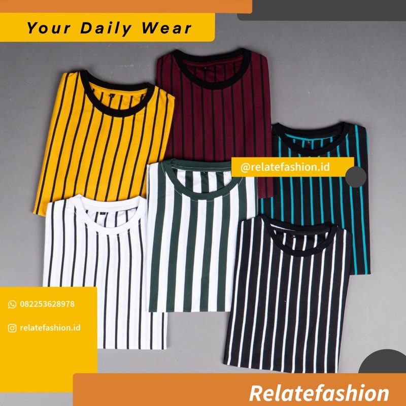 Kaos Stripe Garis Garis Pria Vertikal kebawah