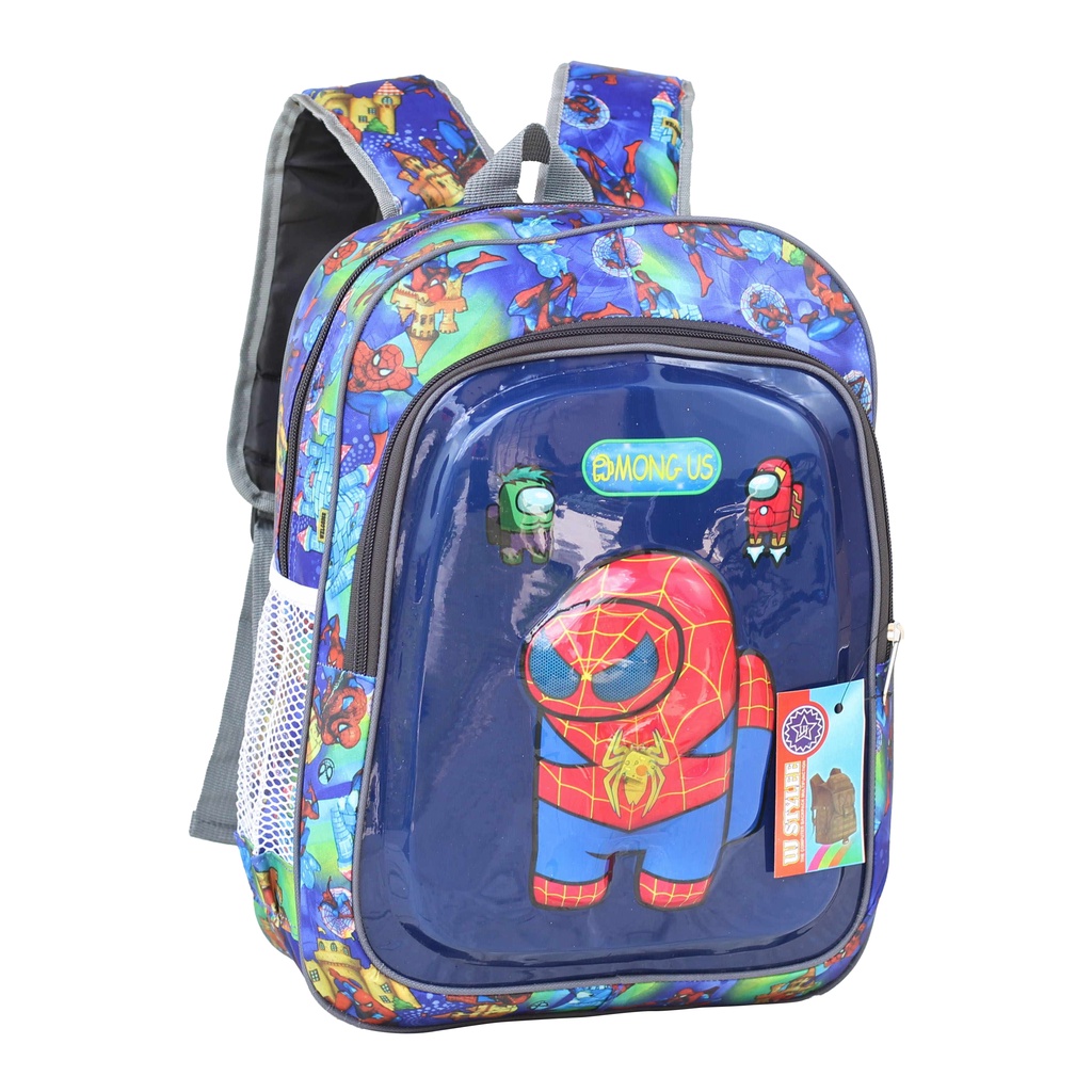 Ransel Anak Lampu LED 3D Karakter Tas Sekolah Anak Cowok Playgroup PAUD TK Ransel LED Lampu Nyala Gambar Motif Kartun Lucu Murah Kualitas Import Backpack Cowok LED Kedip Lampu Among Us Roblox Spiderman 3D Emboss