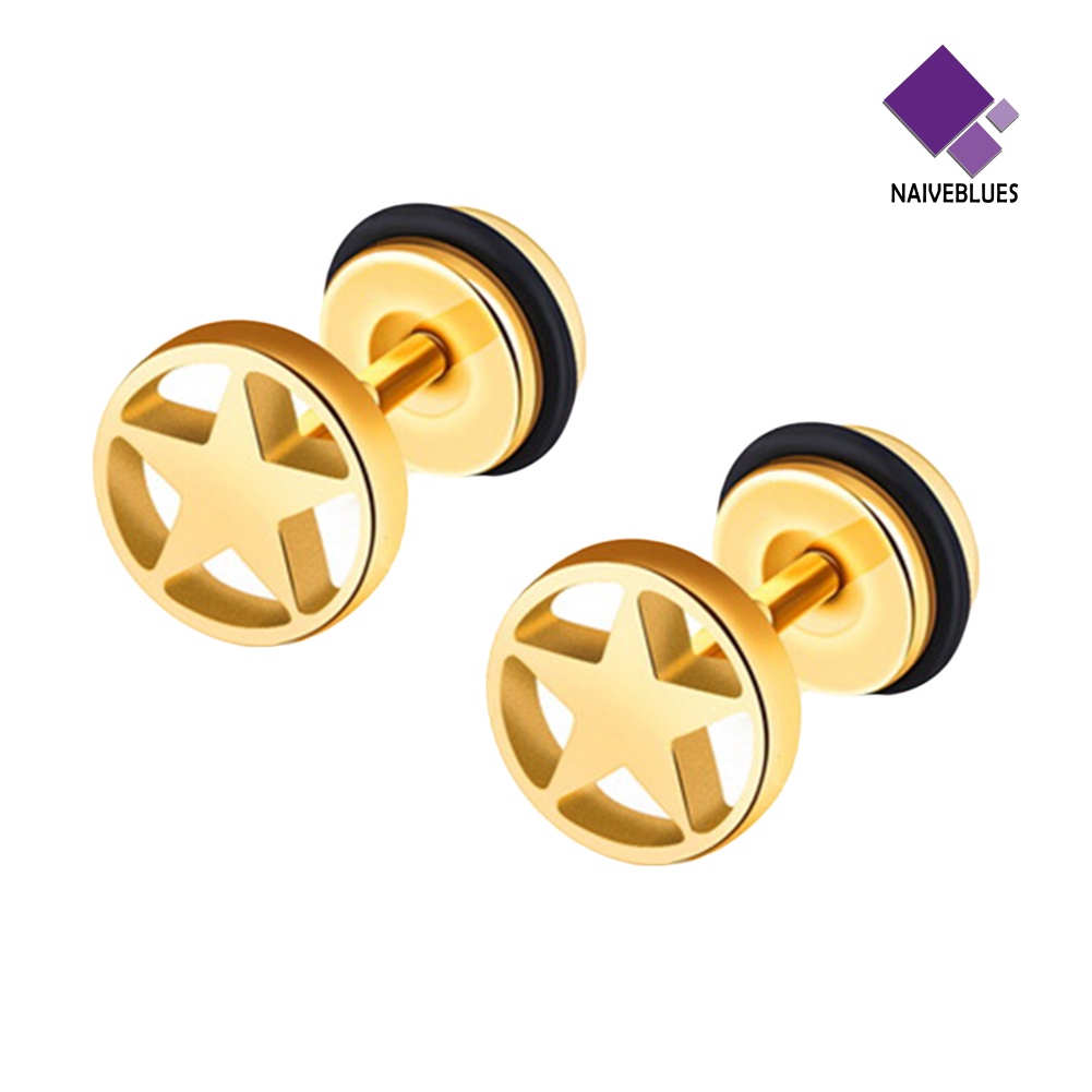 Anting Stud Bentuk Bintang Barbell Bahan Stainless Steel Gaya Punk Untuk Pria Dan Wanita