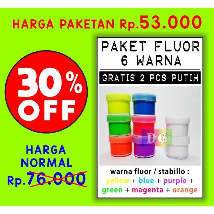 

Cat Tekstil Lukis Utk Kaos Kanvas Tas Sepatu - Paket 6 Warna Fluor