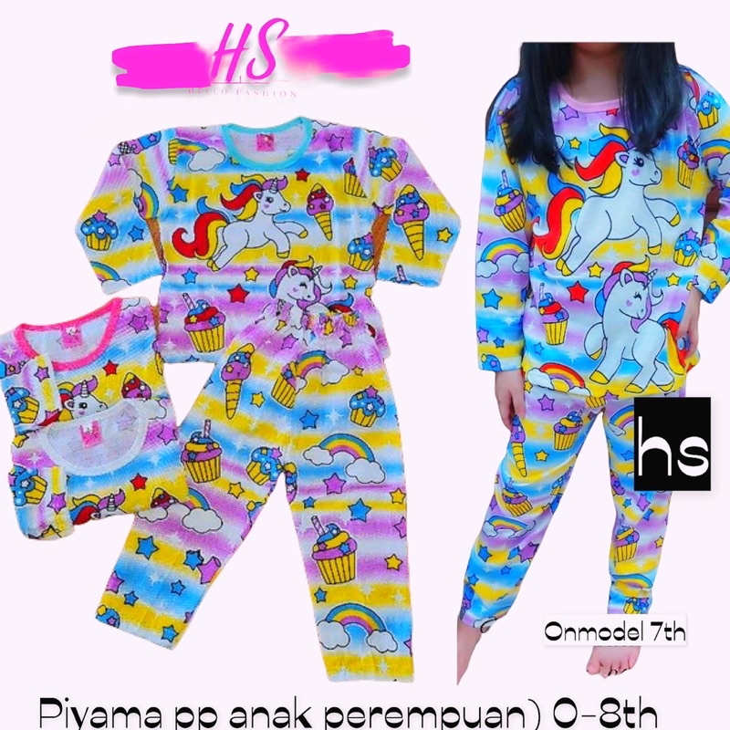 STELAN PIYAMA HOTPANT/PP ANAK UNICORN CAKE RAINBOW/ Bahan katun adem