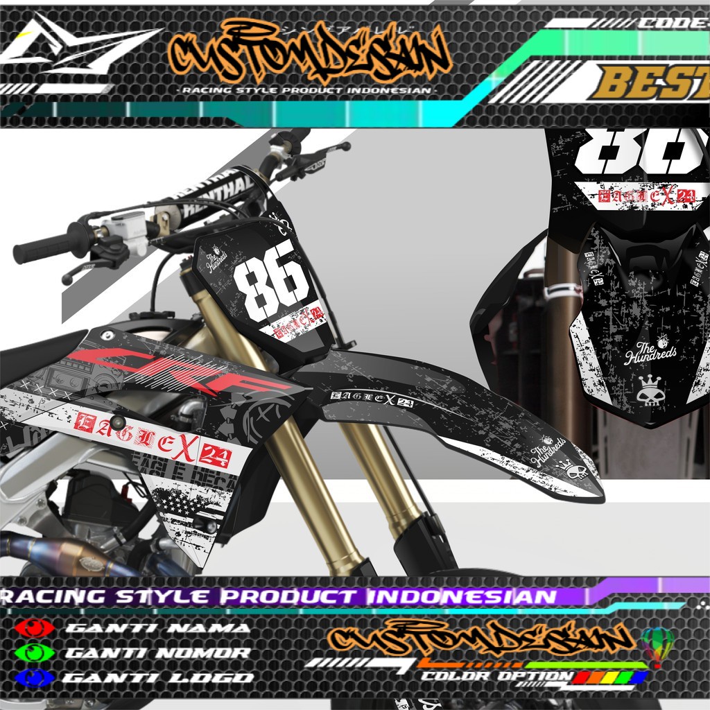 DECAL/STICKER MOTOR CRF/KLX/DTRACKER/KTM/HUSQVARNA/SEMUA JENIS MOTORTRAIL(DESIGN BLINK)LAMINASI VPF 