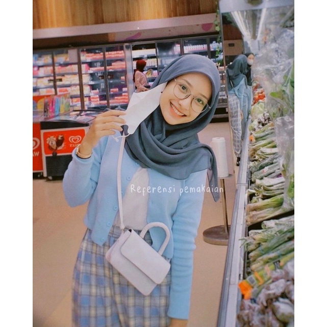 BAILEY CARDI RAJUT / ANGEL BOTON SKIRT / KARDIGAN CROP TOP-Biru