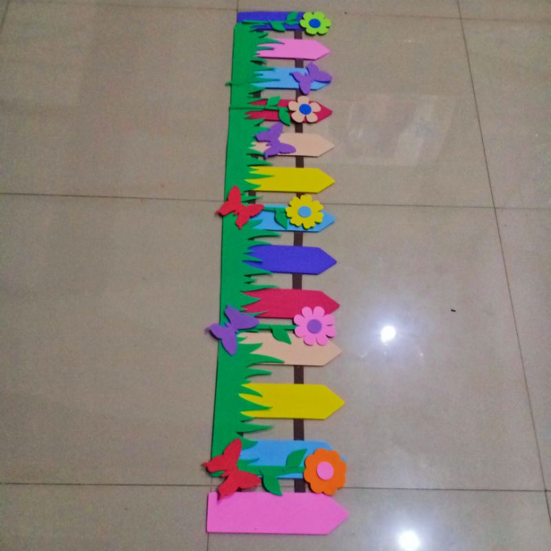 1 set (120 cm x 25 cm) Hiasan Dinding Jendela Pagar Bunga Kupu Besar TK Paud SD Pojok Baca warna warni spon Timbul