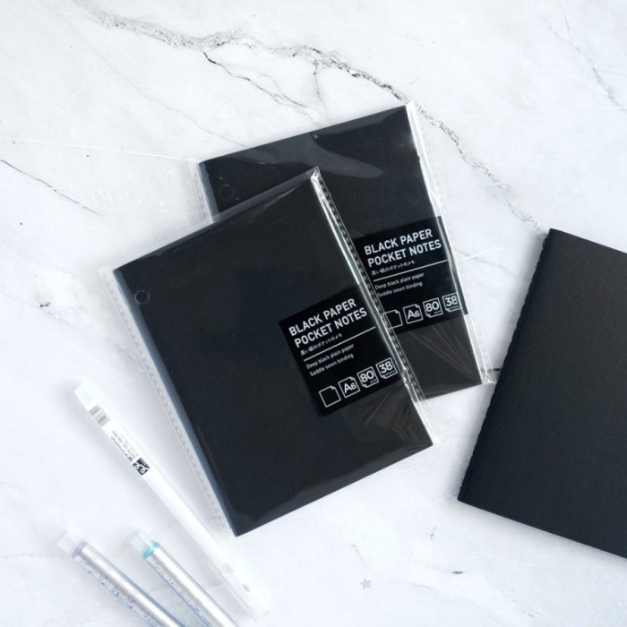 

Panmomo Black Paper Pocket Notes Ukuran A6 80Gsm Isi 38 Lembar Note Kertas Hitam