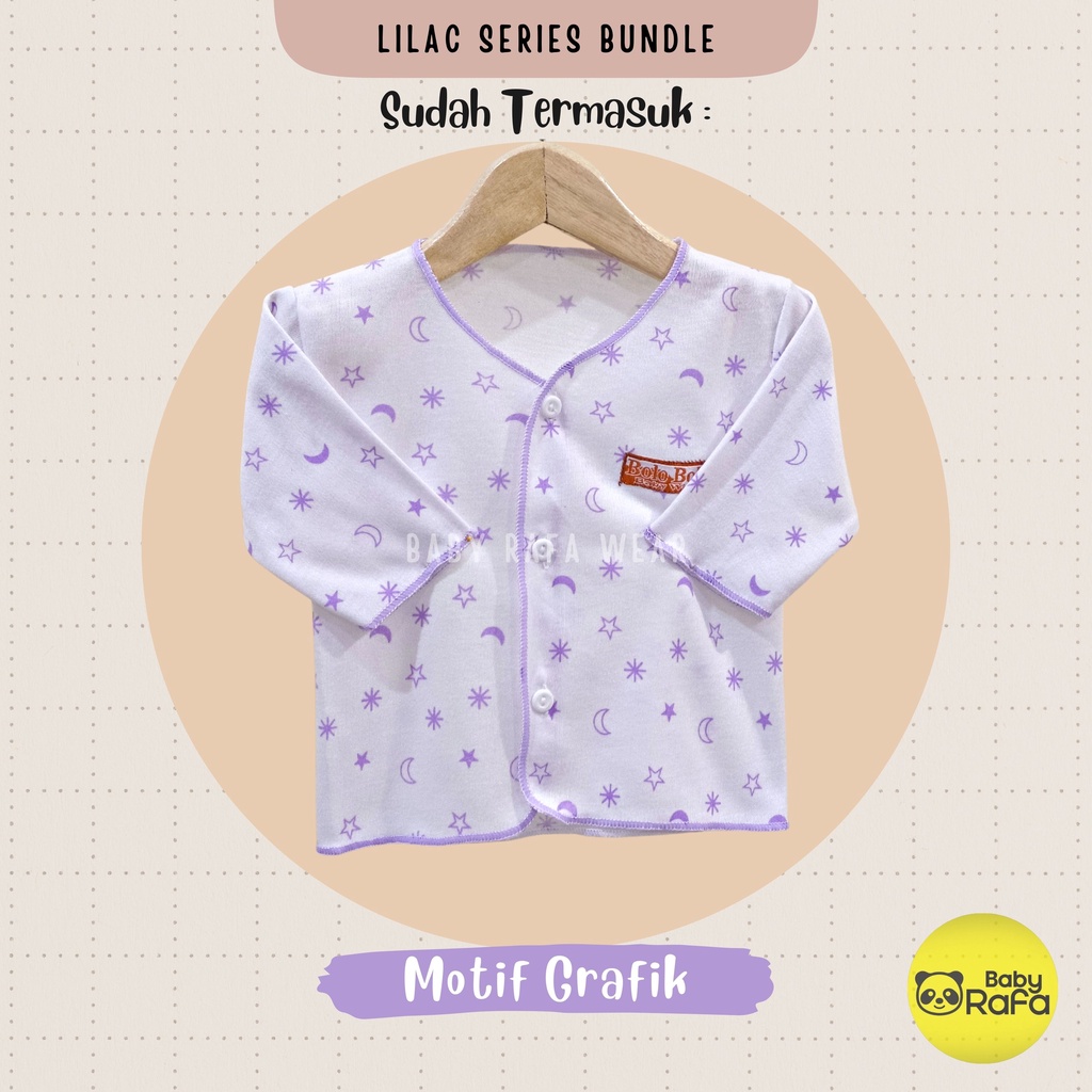 Serian Lilac - 3 pcs Baju Bayi Tangan Panjang Bayi Baru Lahir 0 sd 3 Bulan Lilac Series merk SNI Bolo - Bolo