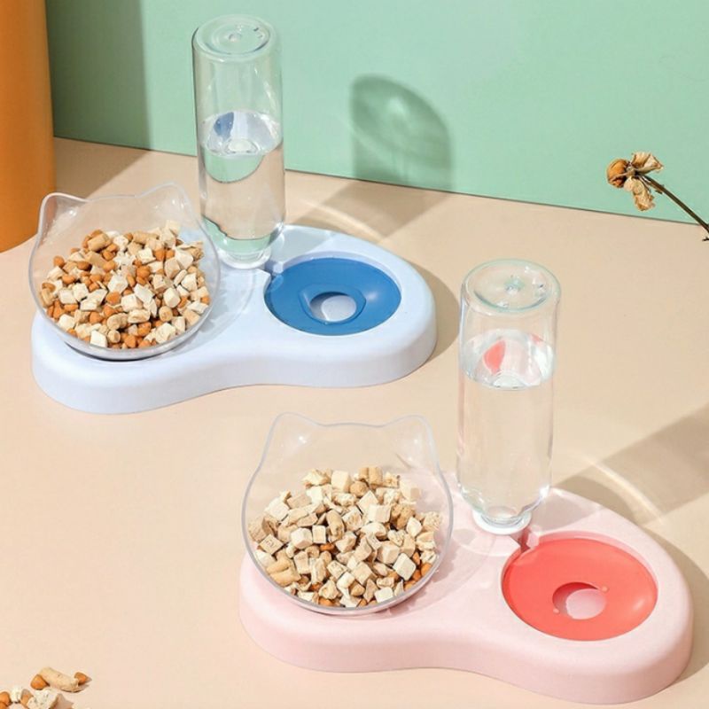Tempat makan minum hewan auto feeder bentuk kucing lucu