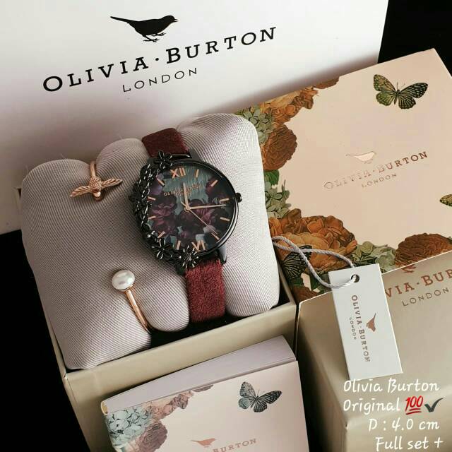 OB AFTER DARK CASE CUFF DEMI DIAL,  MATTE BLACK WITH WINE SUEDE + PEARL BEE BANGLE ROSE GOLD