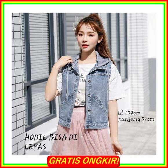Amr Original - Two Button 8018 - Jacket Jeans Crop Original 926-Rompi Jeans Wanita Dengan Hodie Bisa