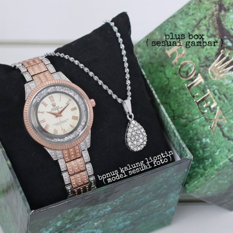 Jam Tangan Wanita/Jam Rolex Free Kalung Liontin Plus Box Ori - Rantai Stainless Steel Bisa(COD)