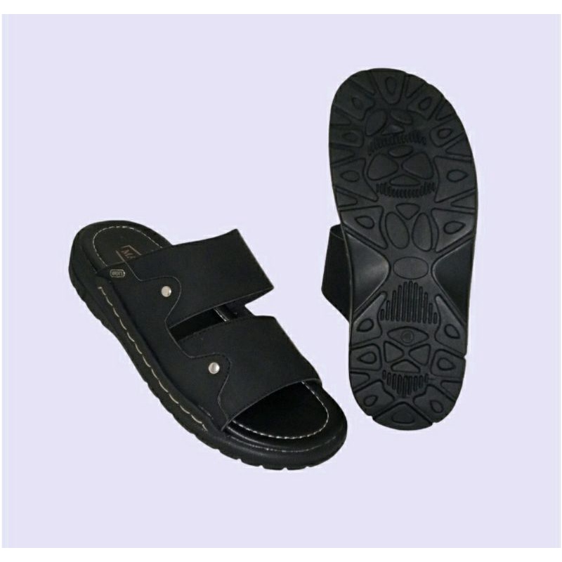 Bisa COD / Sandal Kokop Pria Kulit Asli / Sendal Slide Bapak2 Slop Kasual Hitam, 42